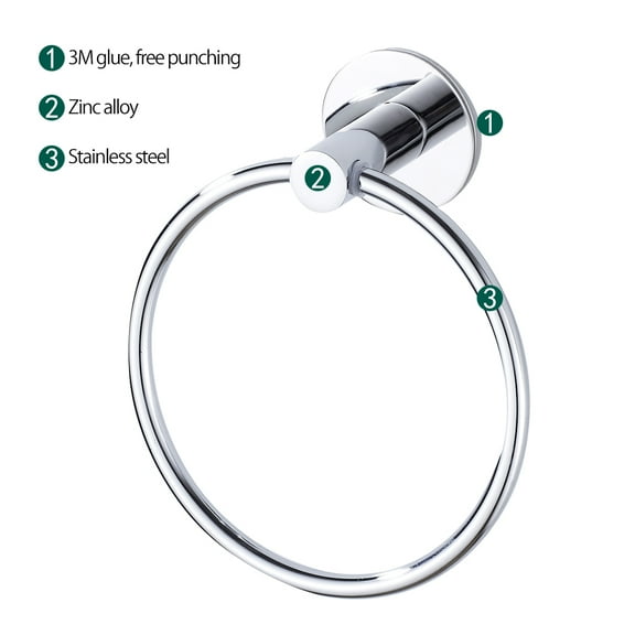 HOTBEST Self Adhesive Towel Ring Holder Rack High Shined Stainless Steel Bathroom Chrome Towel Ring Bathroom Hand Towel Holder Hand Towel Racks Wall Mount