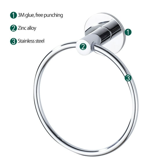 HOTBEST Self Adhesive Towel Ring Holder Rack High Shined Stainless Steel Bathroom Chrome Towel Ring Bathroom Hand Towel Holder Hand Towel Racks Wall Mount