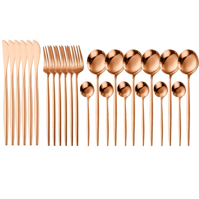 HOTBEST Silverware Set 24Pcs Flatware Set Rose gold Stainless Steel
