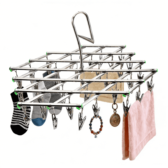 EUWBSSR Stainless Steel Sock Drying Rack with 35 Clips Space Saver Drip Sock Dryer Hanger Drying Pegs Hook for Laundry Clothes Socks Underwear