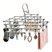 EUWBSSR Stainless Steel Sock Drying Rack with 35 Clips Space Saver Drip Sock Dryer Hanger Drying Pegs Hook for Laundry Clothes Socks Underwear