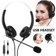 HOTBEST USB Headset with Microphone Adjustable Noise Canceling Earphone Call Center Headset Earphone for PC Laptop