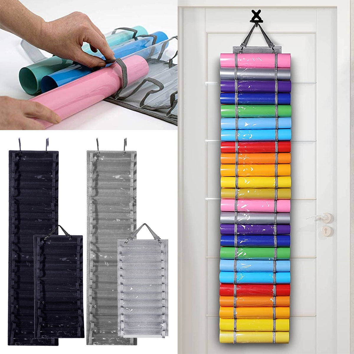 Vinyl Roll Organizer, 24 Slots Vinyl Storage Holder Rack Craft Over The  Door Hanging Bag For Heat Transfer Paper, Wrapping Paper, Cross Stitch  Embroid
