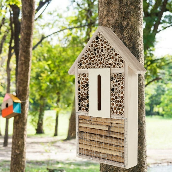 HOTBEST Woonden Multi Habitat Insect House Bee Butterfly House Hanging Insect Hotel Outdoor Garden Decorative Beneficial Insect Habitat 29.5x15x4CM