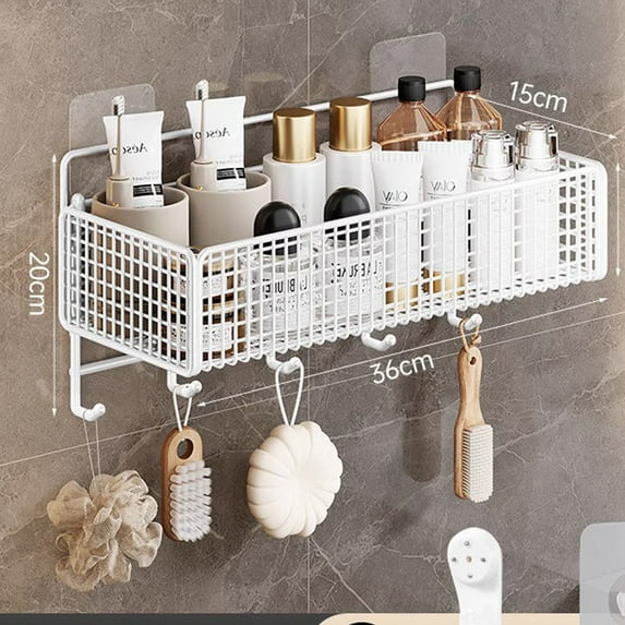 HOTDUCK Punch-Free Rack Toilet Balcony Washroom Wash Basin Wall-Mounted Storage Rack Large Capacity with Hooks