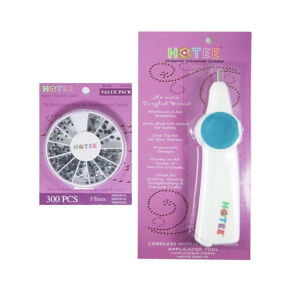 HOTEE CORDLESS Hotfix Rhinestones Applicator Tool Wand Setter Bedazler Starters Kit with Hotfix Crystals Rhinestones in Easy to Store Cases- CRYSTAL CLEAR STONES-#SET3