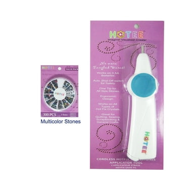 HOTEE CORDLESS Hotfix Rhinestones Applicator Tool Wand Setter Bedazler Starters Kit with Hotfix Crystals Rhinestones in Easy to Store Cases- #SET2