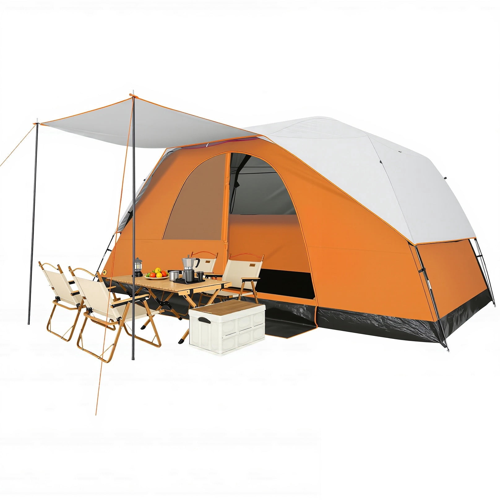 HOTEEL 10-12 Person Family Camping Tents with Easy Setup & Awning, 12x18FT Dome Tent Waterproof & UV Protection Tent with Removable Rainfly, Wind Ropes and Stakes, Orange