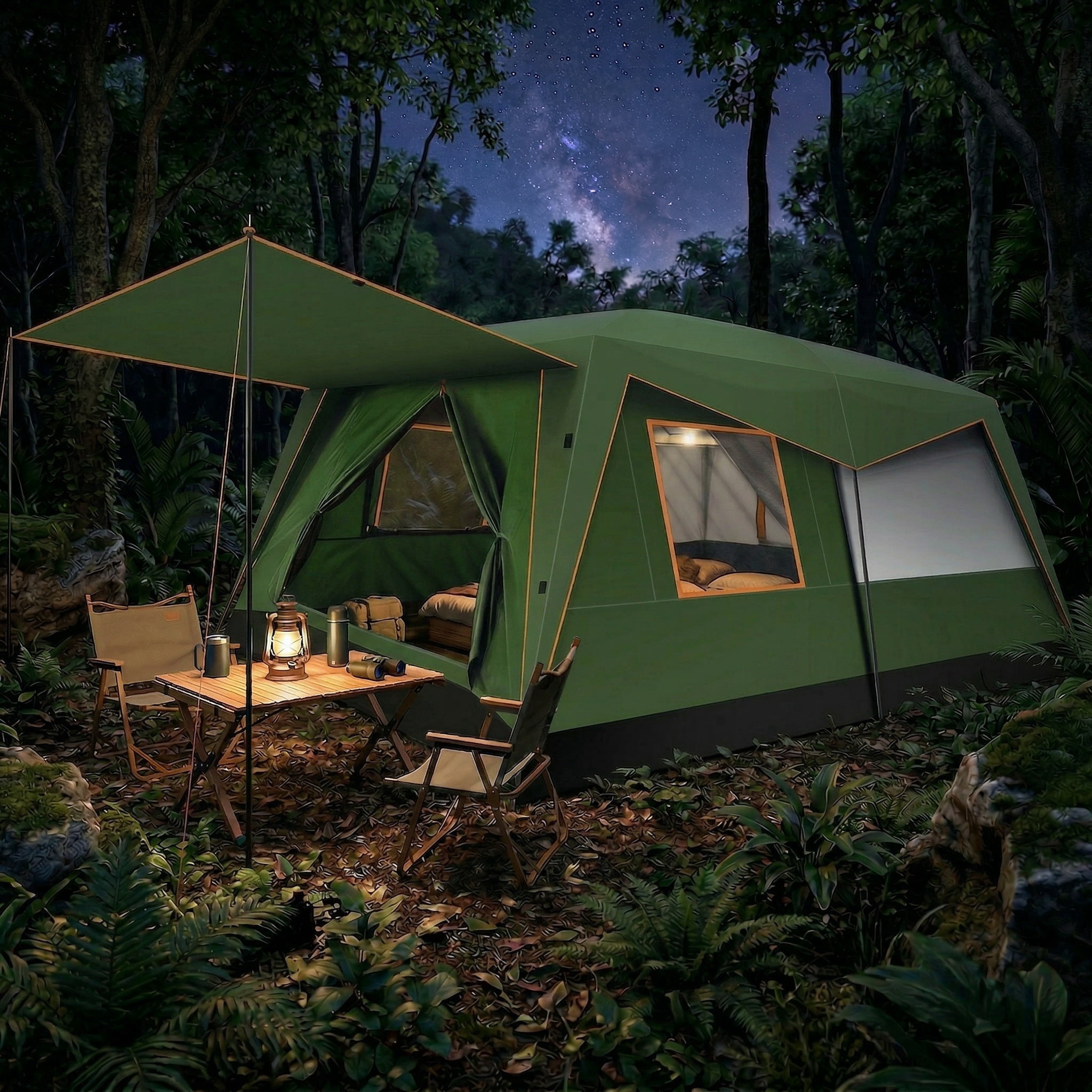 HOTEEL 10 Person Camping Tent, Easy Setup Waterproof Windproof Backpacking Tent with Removable Rainfly, Lightweight Portable Outdoor Family Tents for Camping, Travel, Fishing, Hiking, Green