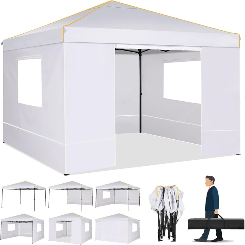 White 10x10 Alloy Steel Pop-Up Canopy Tent with Sidewalls