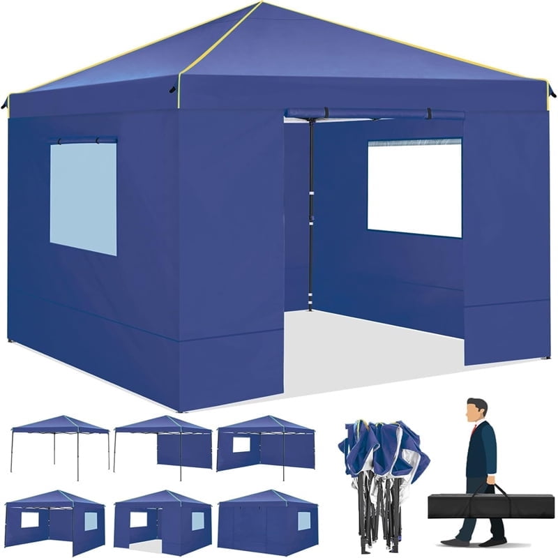 10x10 Blue Pop-Up Canopy Tent with Mesh Windows and Removable Sidewalls