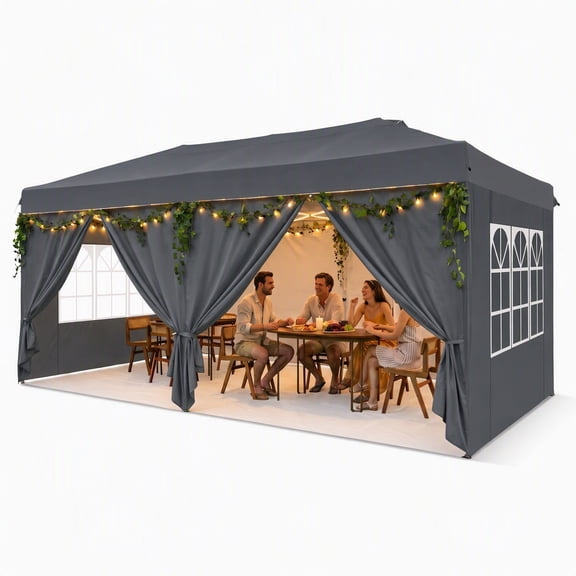 SANOPY 10' x 20' Pop Up Canopy Tent with Air Vent, Removable Sidewalls & Reflective Strips, Outdoor Instant Shelter Gazebo for Party, Camping, Beach, Market, Gray