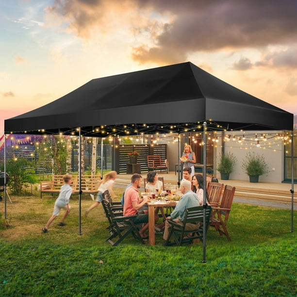 HOTEEL 10 x 20 Canopy Tent EZ Pop Up Party Tent Portable Instant Commercial Heavy Duty Outdoor Market Shelter Gazebo with Roller Bag Black Windproof Upgraded Walmart Business Supplies