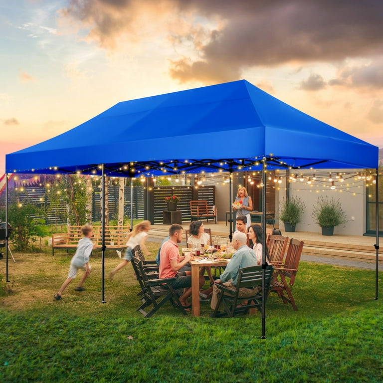 HOTEEL 10 x 20 Canopy Tent EZ Pop Up Party Tent Portable Instant Commercial Heavy Duty Outdoor Market Shelter Gazebo with Roller Bag Blue Windproof