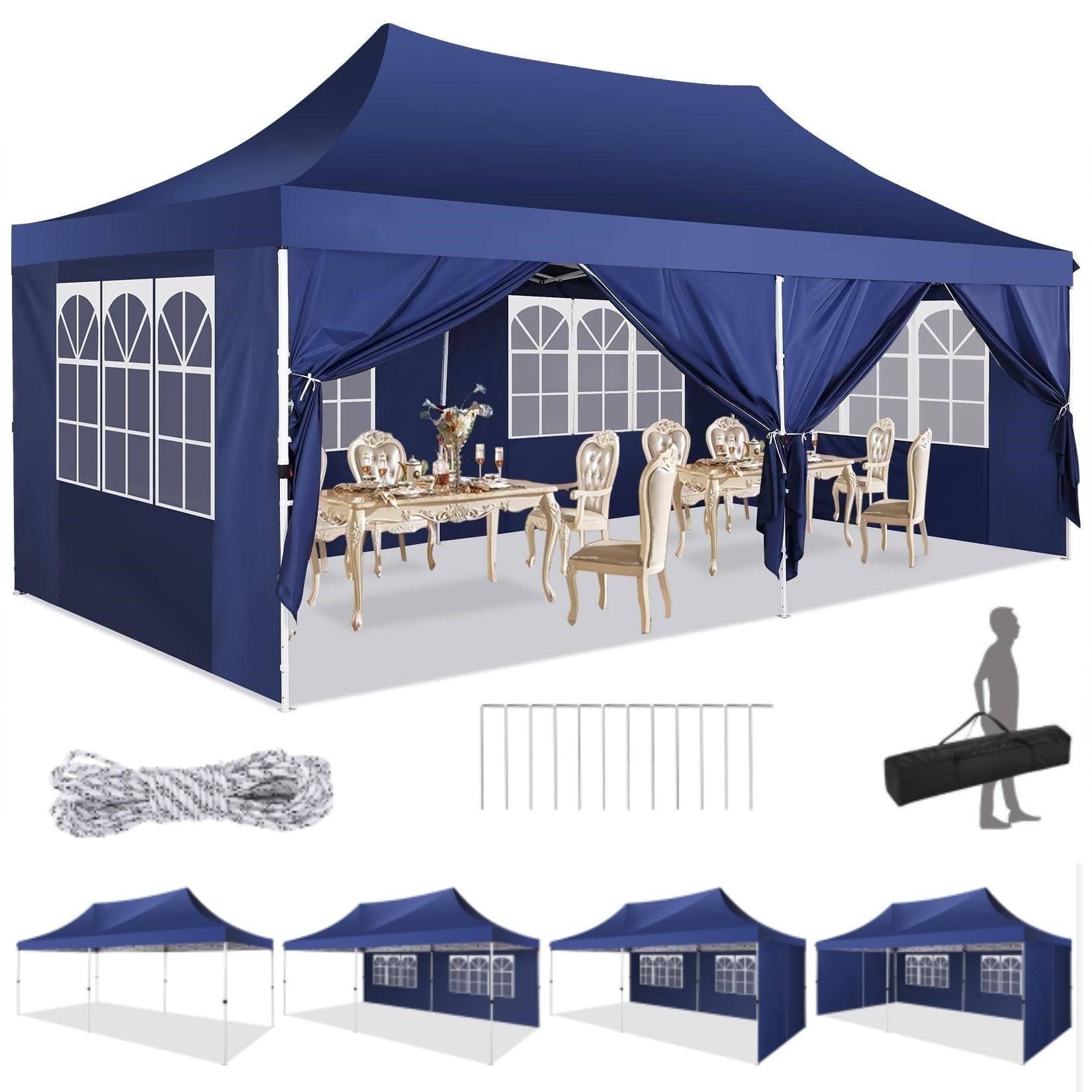 Photo 1 of  10' x 20' Pop up Canopy Tent, Heavy Duty Waterproof Commercial Instant Gazebo, Outdoor Canopy for Party,Wedding,Event,Backyard,Blue