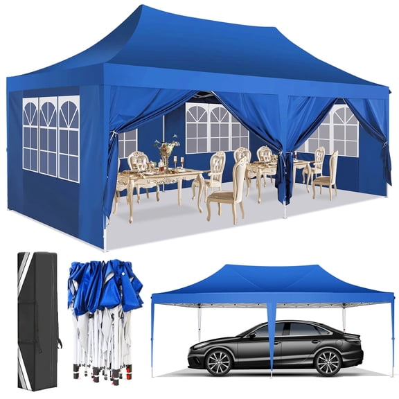 HOTEEL 10' x 20' Pop up Canopy Tent, Heavy Duty Waterproof Commercial Instant Gazebo, Outdoor Canopy for Party, Wedding, Event, Backyard, Light Blue