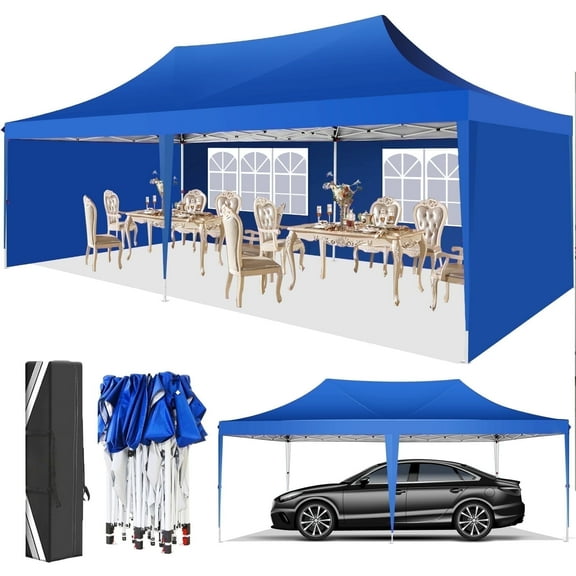 HOTEEL 10' x 20' Pop up Canopy Tent, Heavy Duty Waterproof Commercial Instant Gazebo, Outdoor Canopy for Party, Wedding, Event, Backyard, Light Blue