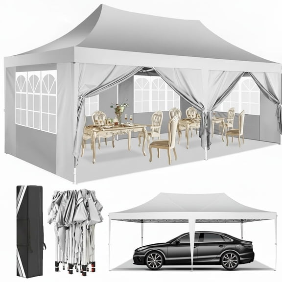HOTEEL 10' x 20' Pop up Canopy Tent,Heavy Duty Waterproof Commercial Instant Gazebo,Outdoor Canopy for Party,Wedding,Event,Backyard,White