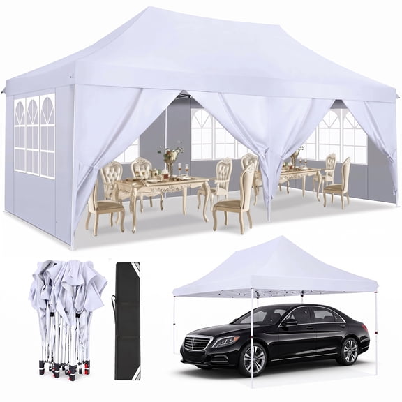 HOTEEL 10' x 20' Pop up Canopy Tent,Heavy Duty Waterproof Commercial Instant Gazebo,Outdoor Canopy for Party,Wedding,Event,Backyard,White