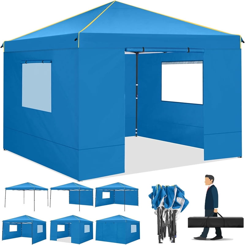 10x10 Blue Pop-Up Canopy Tent with Mesh Windows and Removable Sidewalls