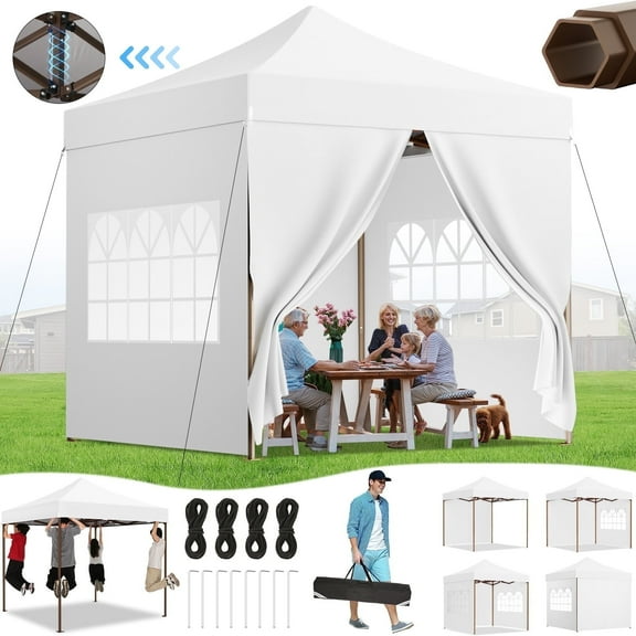 HOTEEL 10x10 Heavy&nbsp;Duty Canopy Tent,Commercial Pop Up Gazebo with 4 Sidewalls,Waterproof UV50+ Party Tent&Carry Bag(White)