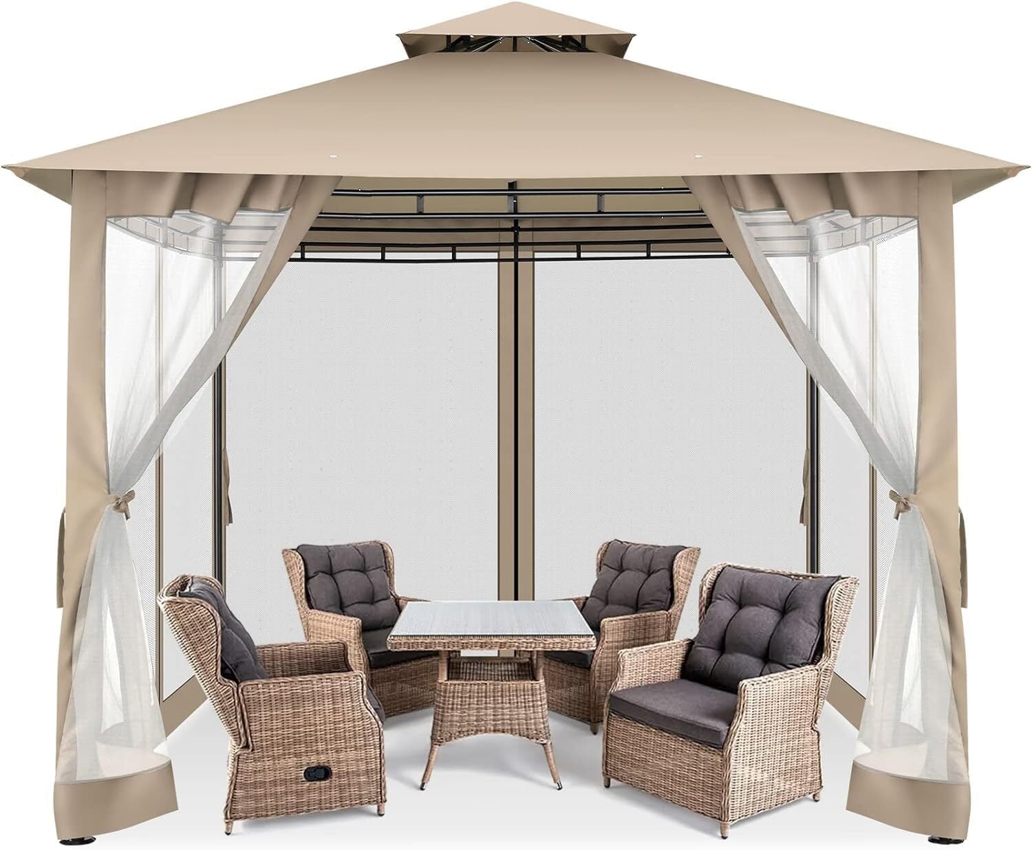 HOTEEL 10'x10' Outdoor Gazebo Canopy, Canopy Tent with Mosquito Netting