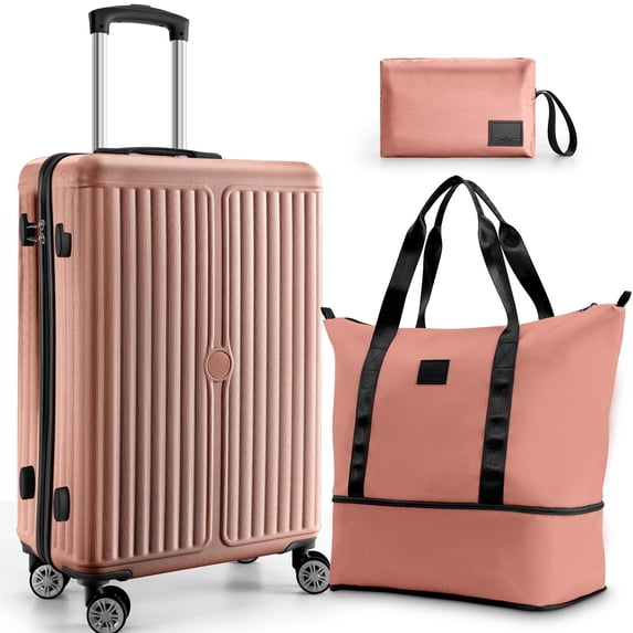 HOTEEL Luggage Sets 3 Piece 20 in Carry on Luggage Set with Gym bag + Toiletry Bag, Hardshell PC ABS Suitcase with 360° Spinner Wheels for Women Men