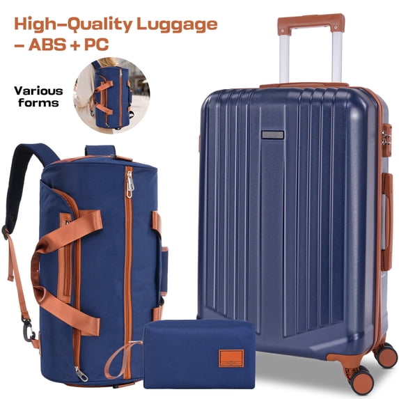 HOTEEL Luggage Sets 3 Piece 20 in Carry on Luggage Set with Gym bag + Toiletry Bag, Hardshell PC ABS Suitcase with 360° Spinner Wheels for Women Men, Blue