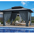thumbnail image 1 of HOTEEL 10'x12' Hardtop Gazebo Heavy Duty Outdoor Gazebo with Galvanized Steel Double Roof, Flame-Retardant Curtains and Netting, Permanent Gazebo for Patio, Lawn and Backyard, Black, 1 of 11