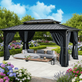 thumbnail image 1 of HOTEEL 10'x12' Hardtop Gazebo, Outdoor Steel Double Galvanized Roof Canopy, Aluminum Frame Permanent Pavilion Metal Gazebo with Curtains and Nettings, Sunshade for Patios, Gardens, Lawns, Black, 1 of 14