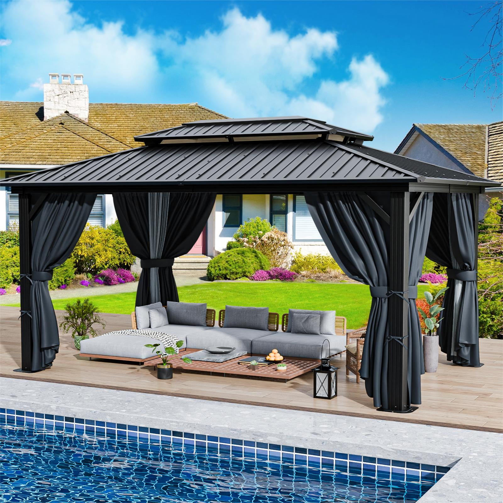 Hoteel 10'x12' Hardtop Gazebo, Galvanized Steel Roof, Aluminum