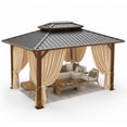 thumbnail image 1 of HOTEEL 10'x12' Hardtop Gazebo, Outdoor Steel Double Galvanized Roof Canopy, Aluminum Frame Permanent Pavilion Metal Gazebo with Curtains and Nettings, Sunshade for Patios, Gardens, Lawns, Brown, 1 of 16