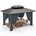 thumbnail image 1 of HOTEEL 10' x 12' Hardtop Gazebo, Outdoor Steel Double Galvanized Roof Canopy, Aluminum Frame Permanent Pavilion Metal Gazebo with Curtains and Netting, Sunshade for Patios, Gardens, Lawns, Black, 1 of 10
