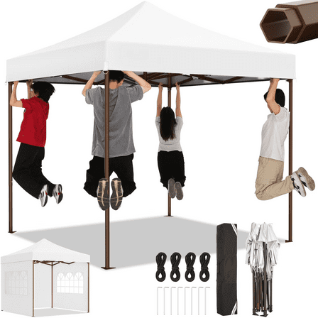 HOTEEL 10x10 Heavy Duty Pop up Canopy EZ Commercial Outdoor Tent Portable Party Wedding Instant Canopy Shelter All Season Anti-UV Waterproof Tent Gazebo with 4 Removable Sidewalls, Carry Bag, White