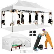 HOTEEL 10x20 Heavy Duty Pop up Canopy EZ Commercial Outdoor Tent Portable Party Wedding Instant Canopy Shelter All Season Anti-UV Waterproof Tent Gazebo with 6 Removable Sidewalls, Roller Bag, White