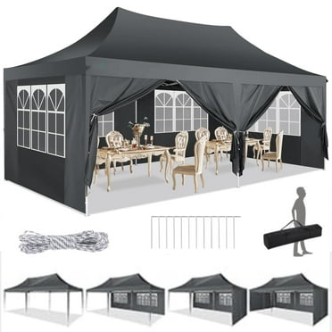 HOTEEL 10'x20' Ez Pop up Canopy Tent,Commercial Instant Canopies with 6 Removable Sidewalls,for Patio Picnic Carport Party Wedding,Gray