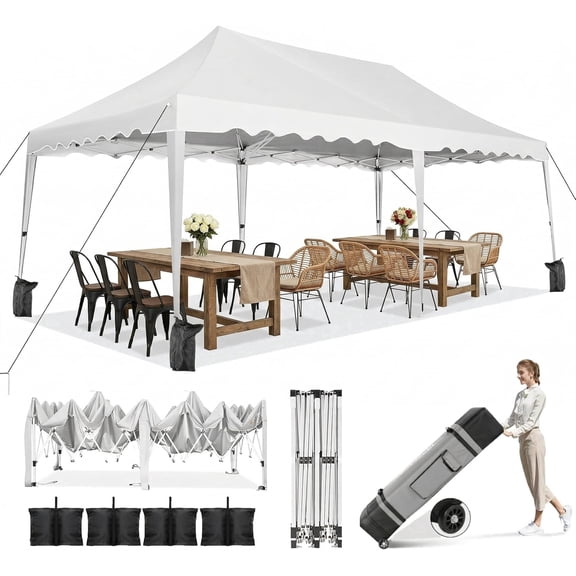 HOTEEL 10'x20' Pop Up Canopy Tent,Outdoor Canopy with Wheeled Bag,for Parties,Wedding,Backyard,Camping,White