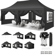 HOTEEL 10'x20' Pop up Canopy Tent with 6 Removable Sidewalls, Instant Outdoor Canopy Shelter with Upgrade Raised Roof and Carry Bag,Black