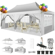 Hoteel 10'x20' Pop up Canopy Tent with 6 Removable Sidewalls, Instant Outdoor Canopy Shelter with Upgrade Raised Roof and Carry Bag,White