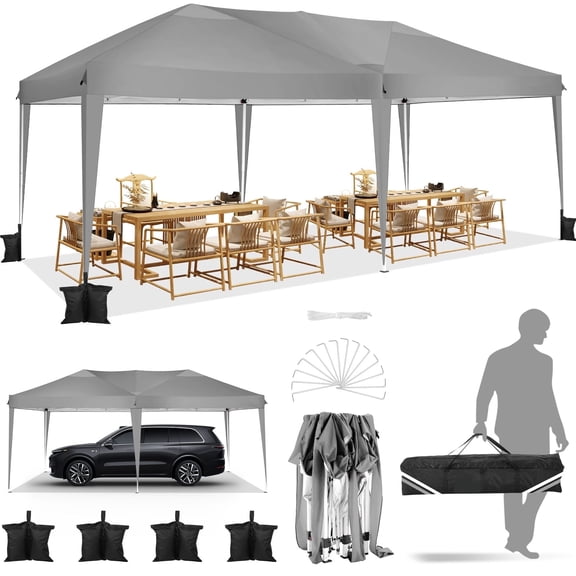 HOTEEL 10'x20' Pop up Canopy,Waterproof Outdoor Commercial Instant Tent,for Parties Beach Camping Event Shelter Wedding,Gray