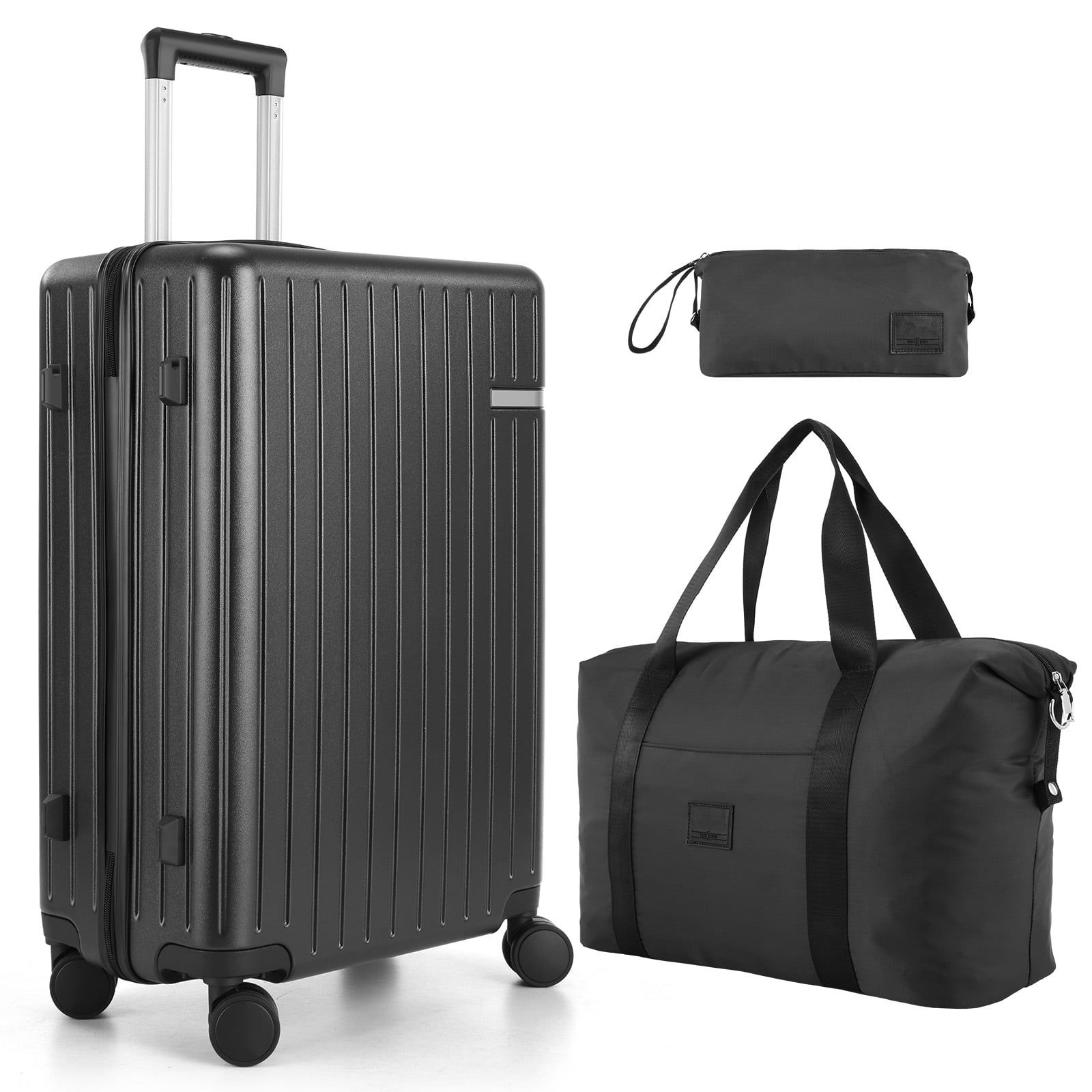 HOTEEL 3 Piece Carry on Luggage Set 20in Suitcase with Spinner Wheels TSA Lock, PC ABS Hardside Luggage Set with Toiletry Bag & Travel Duffel Bag, Black