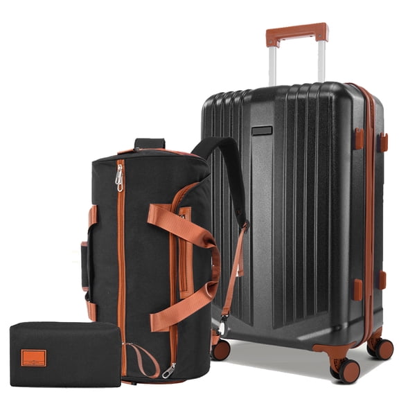 HOTEEL 3 Piece Carry on Luggage Set 20in Suitcase with Spinner Wheels TSA Lock, PC ABS Hardside Luggage Set with Toiletry Bag & Travel Gym Bag, Black