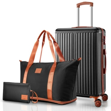 HOTEEL Carry on Luggage 20 in Carry-on Suitcase with Spinner Wheels, ABS+PC Hardside Luggage Set with TSA Lock, Toiletry Bag+Travel Duffle Bag, Black