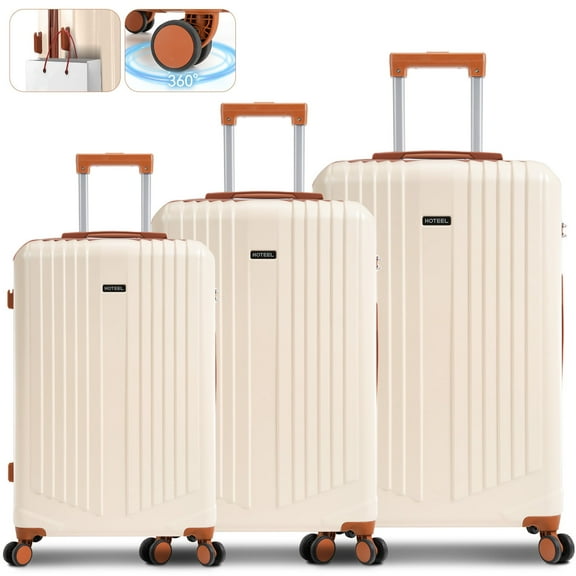 HOTEEL 3 Piece Luggage Set, PC ABS Hardshell Carry on Luggage Set with TSA Lock & Spinner Wheels, Travel Suit Case for Men Women 20in24in28in, Beige