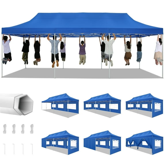 HOTEEL 10'x30' Heavy Duty Canopy Pop up Commercial Canopy Tent with 8 Sidewalls,Outdoor Carport with Carry Bag,Pop up Tents for Parties,Wedding,Commercial,Events,Blue