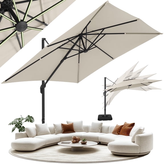 HOTEEL 10ft Patio Umbrella Outdoor Square Large Cantilever Windproof Offset and Heavy Duty Sun Umbrella for Garden Deck Pool, Beige