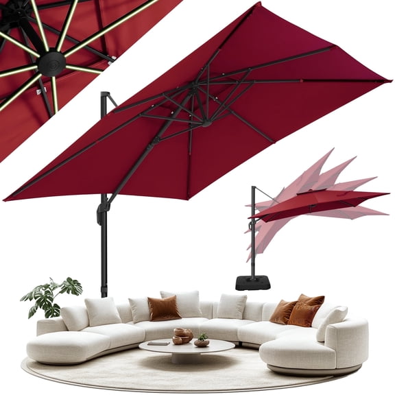 HOTEEL 10ft Patio Umbrella Outdoor Square Large Cantilever Windproof Offset and Heavy Duty Sun Umbrella for Garden Deck Pool,Burgundy