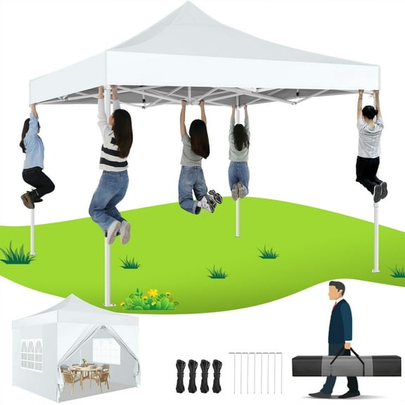 HOTEEL 10x10 Canopy Tent Pop Up Canopy, Outdoor Easy Up Canopy With Sidewalls, Portable Event Tent for Backyard, Parties, Camping, Commercial, White