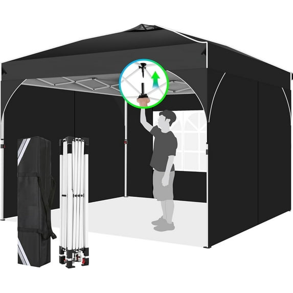 HOTEEL 10x10 Ez Up Pop Up Canopy Tent, Party Tents with One Push Central Button Air Vent, Instant Canopy Tent with Sidewalls & Reflective Strip, Black