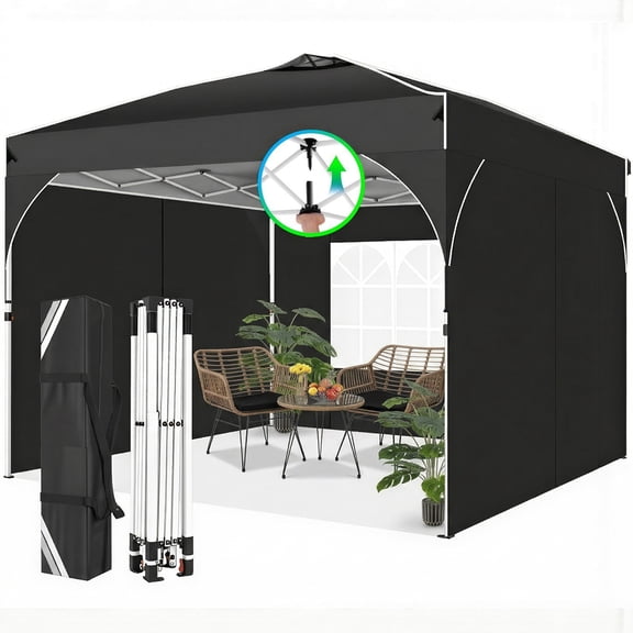 HOTEEL 10x10 Ez Up Pop Up Canopy Tent, Party Tents with One Push Central Button Air Vent, Instant Canopy Tent with Sidewalls & Reflective Strip, Black